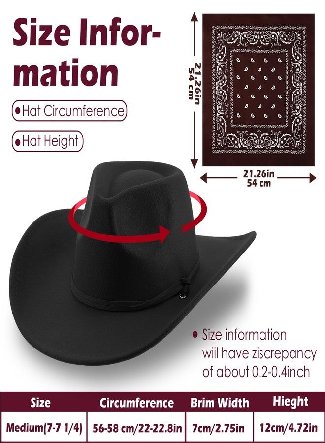 Velmitten Western Cowboy Hat for Men and Women, 4 Pack with Silk Hair Scarfs, Wide Brim Cowboy Hat, Unisex, Outdoor Activities Accessory, One Size, Black, Khaki, Coffee, Beige, Red, White - Image 2